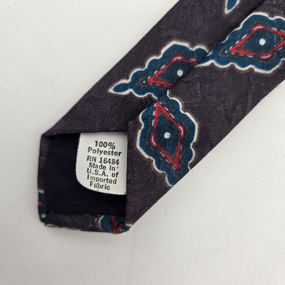 Camden Court Mens Tie Blue Red Grey Abstract Made in the USA Wide RN16484 - Picture 5 of 5